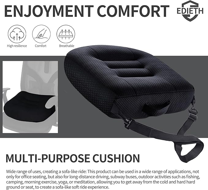 Universal Booster Seat Cushion with Adjustable Height, Breathable Mesh Portable Design with Straps, Improve Vision Improve Sitting Posture Stress Relief Driving Office Family Outdoor - Black