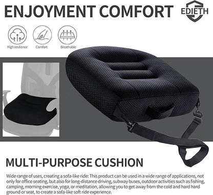 Universal Booster Seat Cushion with Adjustable Height, Breathable Mesh Portable Design with Straps, Improve Vision Improve Sitting Posture Stress Relief Driving Office Family Outdoor - Black