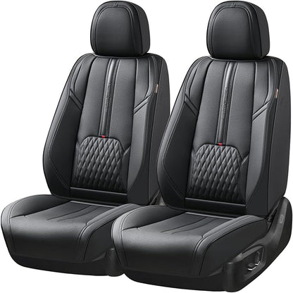 Coverado Front Seat Covers, 2-Pack Luxury Leather Seat Cover with Lumbar Support, Black Seat Covers for Cars, Waterproof Car Seat Protectors, Driver Car Seat Cushions Universal Fit for Most Vehicles