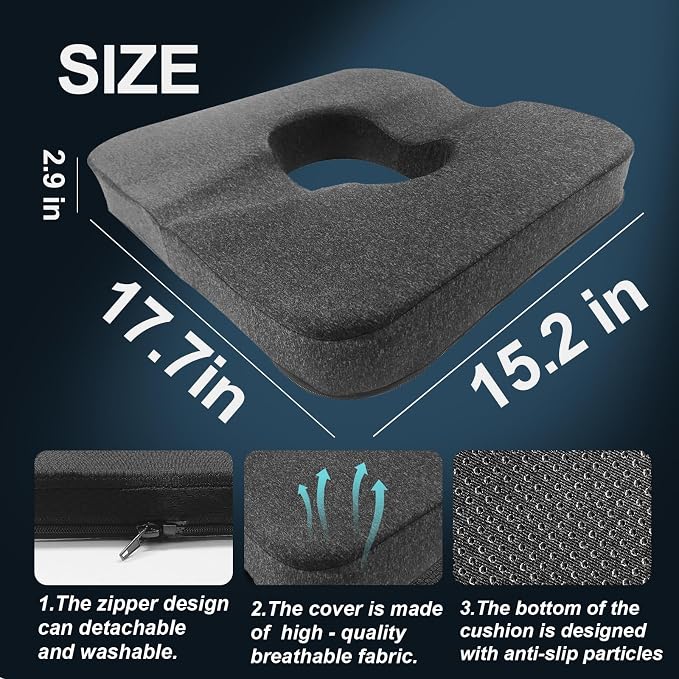 Donut Pillow for Tailbone Pain&Hemorrhoid,Wheelchair Seat Cushion for Tailbone Pain Relief,Gel Cushions for Pressure Relief,Memory Foam Pad for Office Chair,Stands& Stadium Seat Cushion(Gray)
