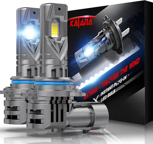 KATANA Upgraded 9012 Light Bulbs, 18000LM 6500K Xenon White Super Bright Mini Size with Cooling Fan, HIR2 Canbus Ready Fog Light , Pack of 2