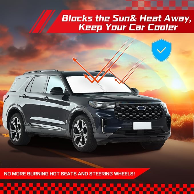 ARISMOTOR Windshield Sun Shade for Ford Explorer 2020-2025 2026, Custom Fit Foldable Front Window Sunshade Sun Visor Protector, Block UV Rays Keep Your Car Cooler
