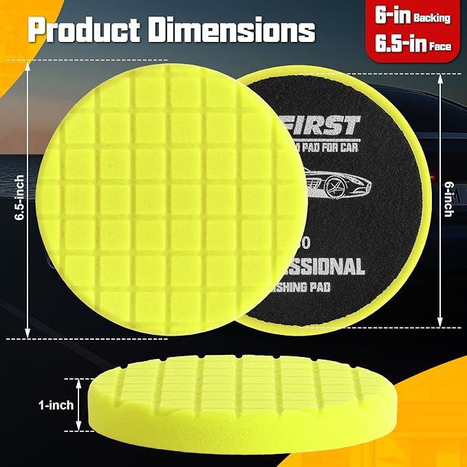 6 Inch Buffing Polishing Pads, 3Pcs Yellow Medium Polishing Pad Compound Buffing Sponge Pads for Car Buffer Polisher Compounding, Polishing and Waxing