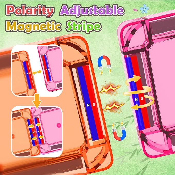 ORZbb 65PCS Mini Magnetic Tiles Toddler Travel Essentials Set with Case, Magnetic Building Blocks Sensory Montessori Preschool Learning Toys Gifts for 3-8 Year Old Boys Girls