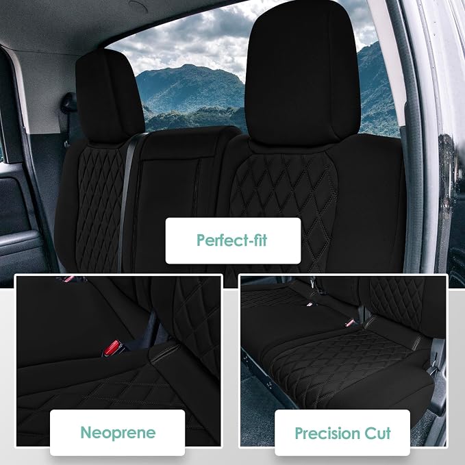 FH Group Custom Fit Car Seat Covers Specifically Made for 2022-2026 Nissan Frontier, Rear Set Black Ultraflex Neoprene Waterproof Automotive Seat Covers for Pickup Truck, Nissan Accessories