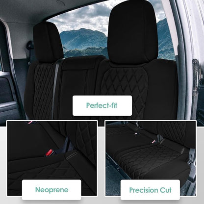 FH Group Custom Fit Car Seat Covers Specifically Made for 2022-2026 Nissan Frontier, Rear Set Black Ultraflex Neoprene Waterproof Automotive Seat Covers for Pickup Truck, Nissan Accessories