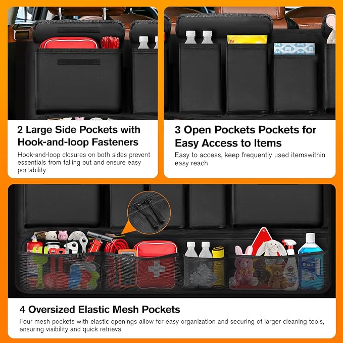 MoKo Trunk Organizer for SUV, Car Organizer with 10 Pockets Large Capacity & 3 Adjustable Straps for Easy Installation, Hanging Car Storage Universal Fit for Sedans, SUVs, MPVs, Trucks, 43.3 x 18.9in