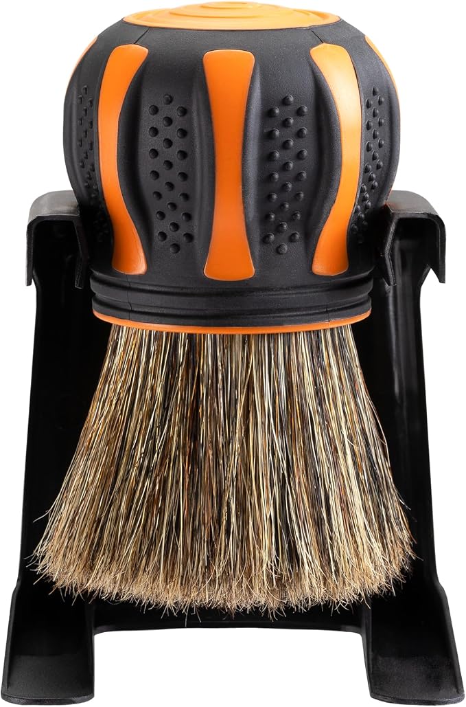 Suds Lab Elite-Bristle Boar’s Hair Car Detailing Brush – Deep Cleaning Car Detail Brush with Stand – Metal-Free, High Absorbency Detailing Tool for Scratch-Free Interior & Exterior