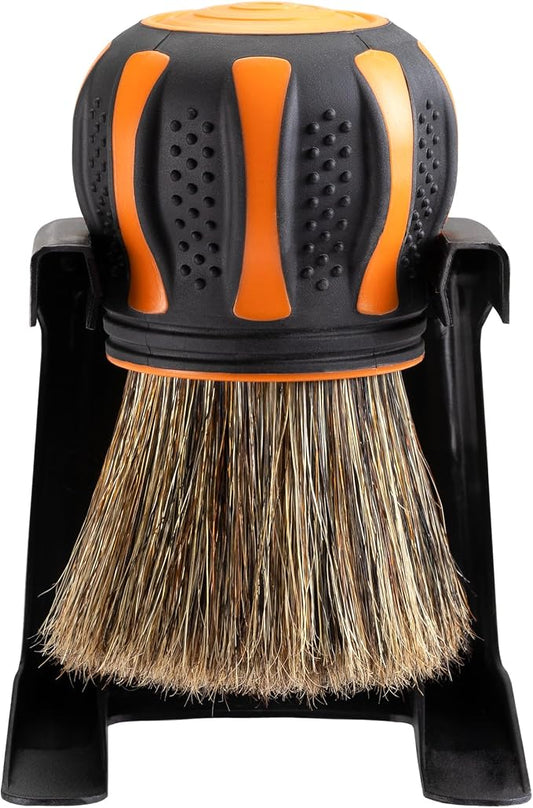 Suds Lab Elite-Bristle Boar’s Hair Car Detailing Brush – Deep Cleaning Car Detail Brush with Stand – Metal-Free, High Absorbency Detailing Tool for Scratch-Free Interior & Exterior