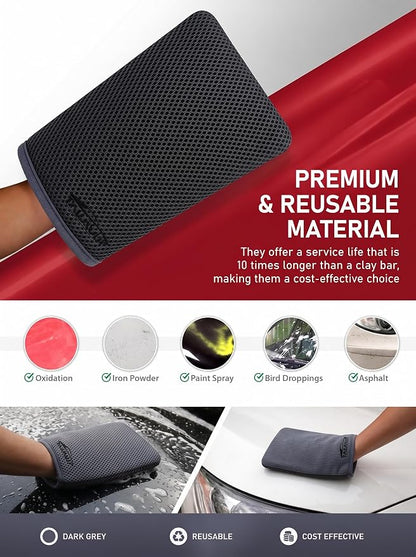 TAKAVU Auto Detailing Clay Mitt 1 Pack 9.7x6.3 inches, Magic Clay Bar Mitt Premium Mesh and Microfiber for Remove Dirts Mud Grime, Car Cleaning Detail Glass Wheel Windshield (Grey)