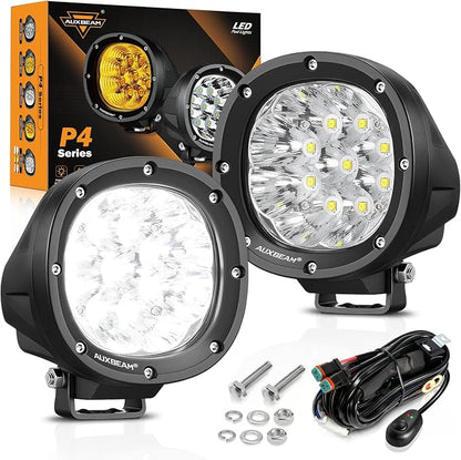 Auxbeam 4 Inch LED Offroad Lights, P4 Series 90W LED Offroad Driving Lights, Super Bright White Spot Beam Auxiliary Work Light with Wiring Harness Kit for Truck Pickup SUV ATV UTV 4x4 Jeep
