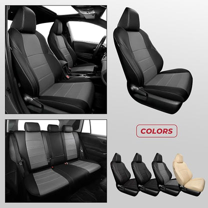 FREESOO RAV4 Seat Covers Full Set Custom Fit for Toyota Rav4 2021-2024 Prime SE,XSE & 2019-2025 Hybrid/PHEV SE,XSE Faux Leather Car Seat Cover, Airbag Compatible, Black Gray