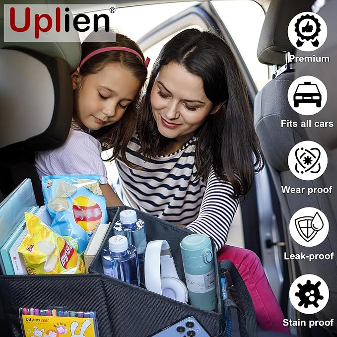 Front-Back Seat Car Organizer Box - Portable Passenger Seat Organizer, Odorless Fabric Car Seat Organizer, Universal Foldable Auto Seat Storage Caddy for Kids & Adults Road Trip Essentials (Black)