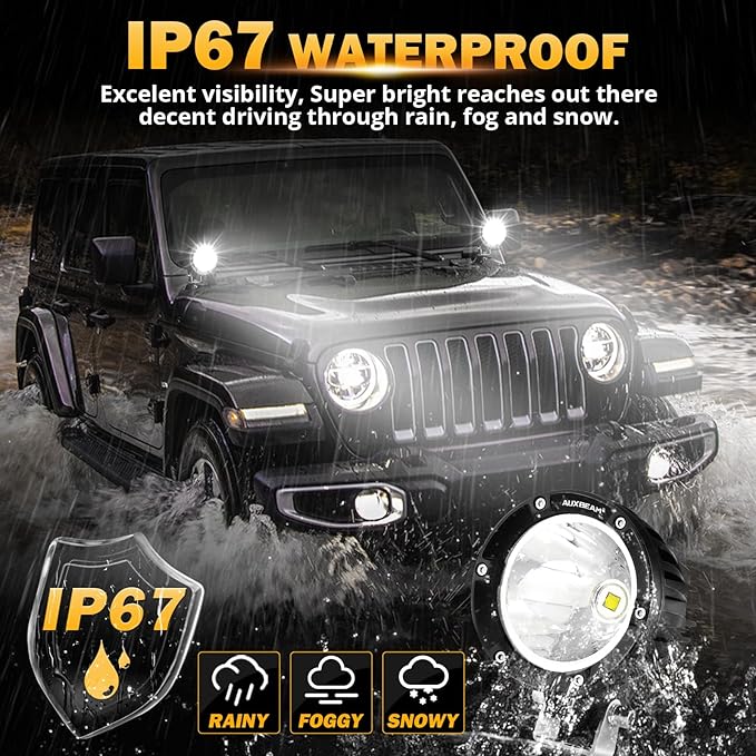 Auxbeam C4 Series LED Pods 4In 72W Round Spot Offroad Light, 2PCS 7200LM Ditch Lights with Wiring Harness Kit Led Pod Lights White Round LED Pods for Truck Jeep Motorcycle SUV ATV UTV Wrangler
