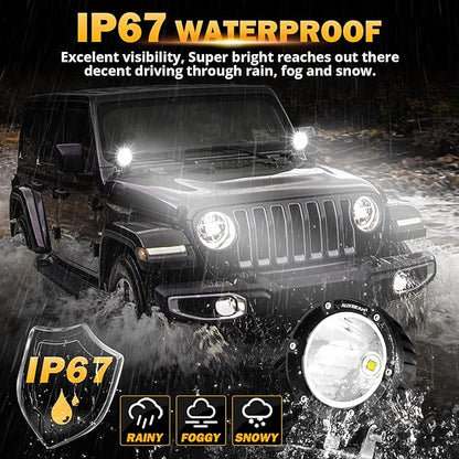 Auxbeam C4 Series LED Pods 4In 72W Round Spot Offroad Light, 2PCS 7200LM Ditch Lights with Wiring Harness Kit Led Pod Lights White Round LED Pods for Truck Jeep Motorcycle SUV ATV UTV Wrangler
