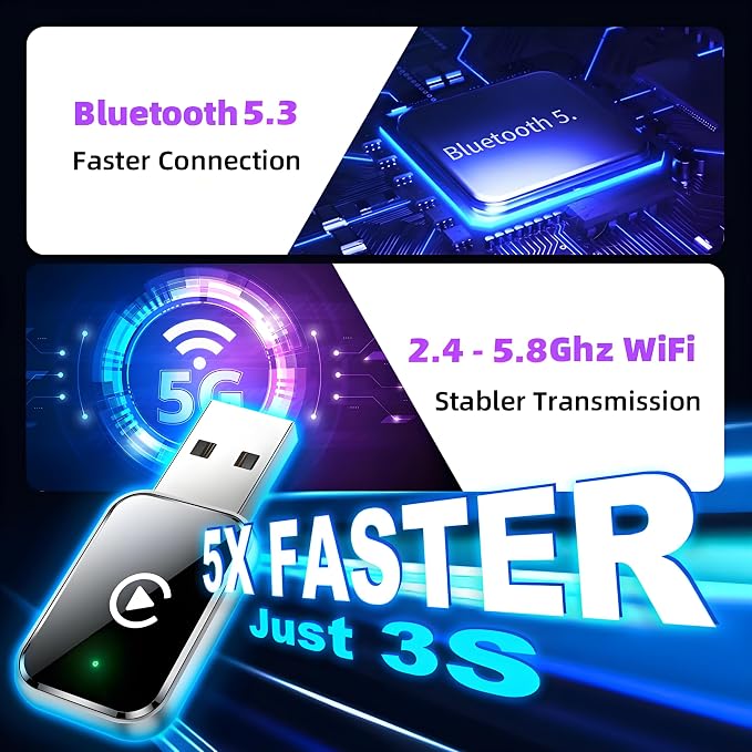 Wireless CarPlay Adapter for iPhone, Convert Wired to Wireless Apple CarPlay Adapter, Plug & Play, No Delay & Stable Control, Mini Size, USB & USB-C/Type-C for Cars 2016+ iOS10+ (Silver)