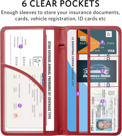 CoBak Car Registration and Insurance Holder - Vehicle Glove Box Car Organizer,Auto Truck Comparment Accessories Case with Magnetic Closure for Driver License,Cards, Carbon Red