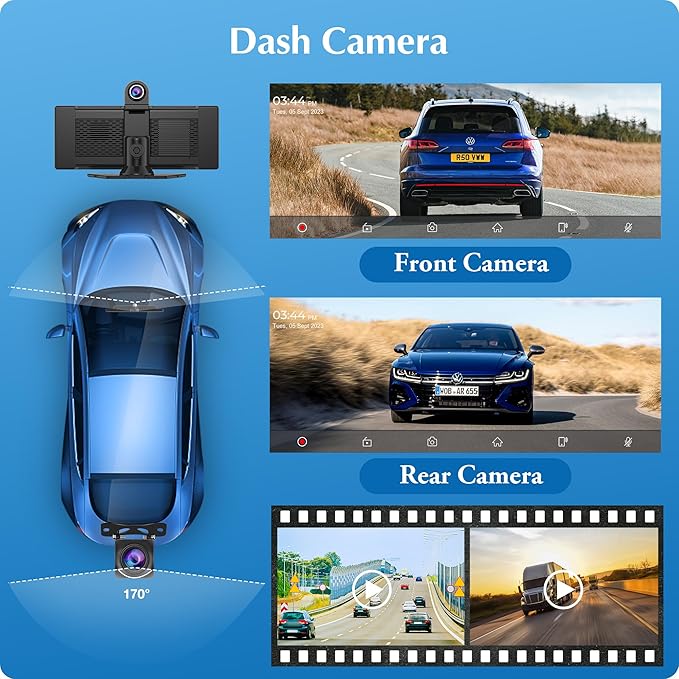 Carpuride W903 Wireless Carplay & Android Auto with Dash Cam - 9.3" HD IPS Touch Car Play Screen for Car, 4K Front & 1080P Rear Camera, Loop Recording, Bluetooth Audio, Mirror Link, GPS