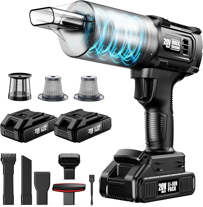 Car Vacuum Cordless, 35000PA Strong Suction Handheld Vacuum with 2 Detachable Batteries, 60Min Runtime Portable Vacuum Cleaner for Car Detailing, Pet Hair, Home Couch & Office, 350ML XL Dust Cup