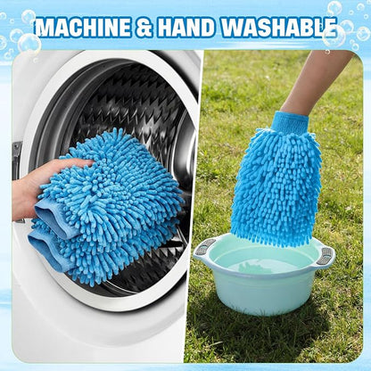 24 Pack Car Wash Mitt Bulk Microfiber, 10'' x 8'' Chenille Car Wash Mitt Gloves, Scratch Free Double Sided No Lint No Marks for Truck SUV and All Vehicle Surfaces (Blue)