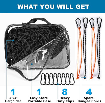 Cargo Net for Pickup Truck Bed, Highly Elastic Truck Bed Cargo Net, 4' X 4' Stretchable to 8' X 8', Cargo Mesh Organizer, for Daily Light Loads of Trucks