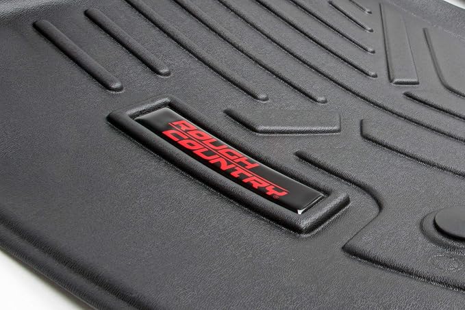 Rough Country Floor Armor Front & Rear Floor Mats for Nissan Titan (2017–2024) & Titan XD (2016–2024) Crew Cab w/Front Bucket Seats - All-Weather Protection, Spill Saver Lip