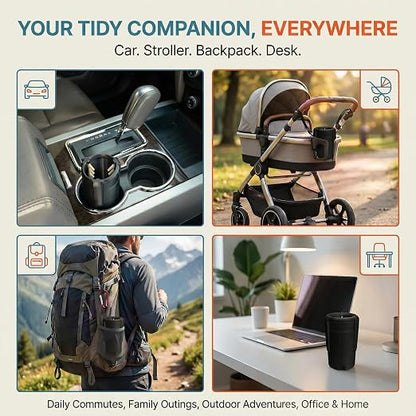 Trash Trapper Car Trash Can Cup Holder | Mini Car Trash Can | Fits in Most Doors | 5.1" x 2.9" | Traps More & Empties Less, Patent-Pending Compaction, Holds Weeks of Small Garbage, Black/Teal