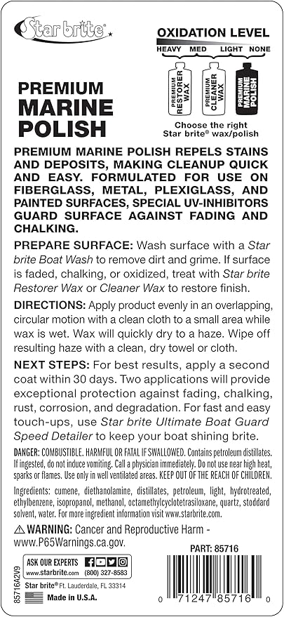 STAR BRITE Premium Marine Polish - Maximum UV Protection & High Gloss Finish - UV Inhibitors Stop Fading, Chalking & Oxidation While Repelling Water, Stains & Marine Deposits