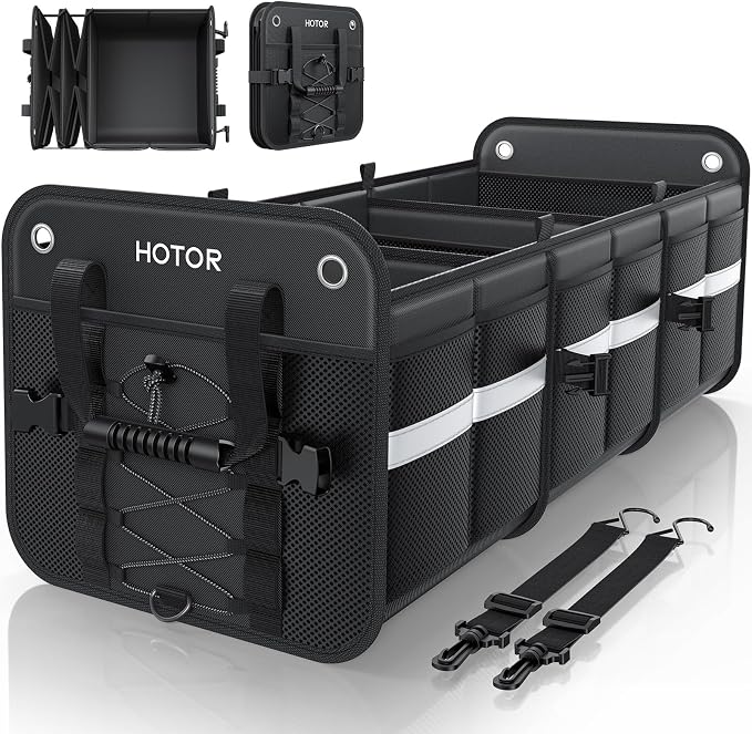 HOTOR Trunk Organizer for SUV – Car Storage Box with Reflective Strips, Collapsible Car Organizer with Large Capacity, Essential Car Accessories for Truck, Van & Sedan, Black, 33.1" x 13.0" x 12.0"
