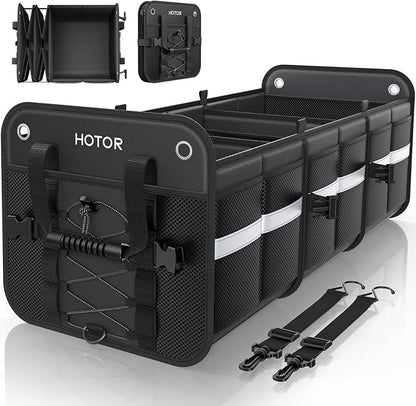 HOTOR Trunk Organizer for SUV – Car Storage Box with Reflective Strips, Collapsible Car Organizer with Large Capacity, Essential Car Accessories for Truck, Van & Sedan, Black, 33.1" x 13.0" x 12.0"