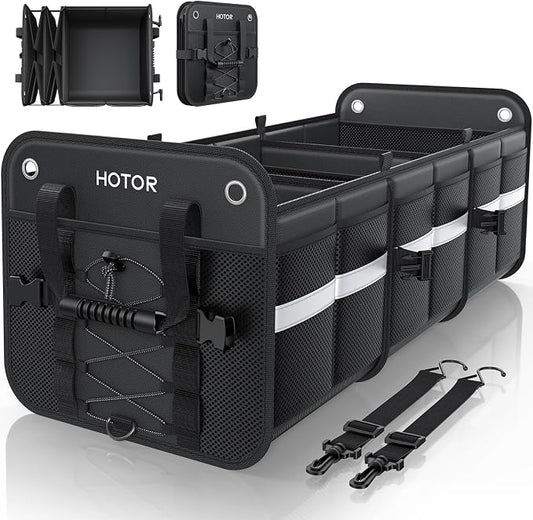 HOTOR Trunk Organizer for SUV – Car Storage Box with Reflective Strips, Collapsible Car Organizer with Large Capacity, Essential Car Accessories for Truck, Van & Sedan, Black, 33.1" x 13.0" x 12.0"