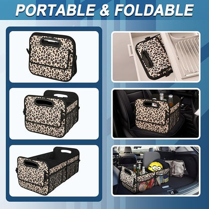 Deosk Trunk Organizer and Storage with Reinforced Handles,Car Accessories for Women/Men 50L Waterproof Polyester Trunk Organzier for Car/SUV/Minivan/Truck(Medium,Leopard print)