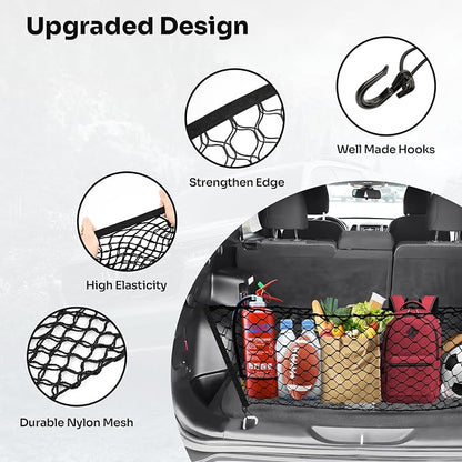 Canvcle Trunk Cargo Net for 2014-2023 Jeep Cherokee Accessories Envelope Style Mesh Trunk Net Organizer and Storage Stretchable Adjustable Elastic Nylon Rear Cargo Netting with Hooks