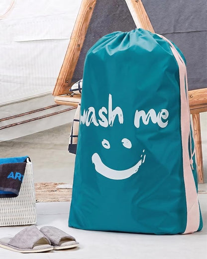 HOMEST 2 Pack XL Wash Me Travel Laundry Bag with Strap, Dirty Garments Organizer, Large Enough to Hold 4 Loads of Clothes, Easy Fit a Hamper or Clothing Basket, Sky Blue and Blue