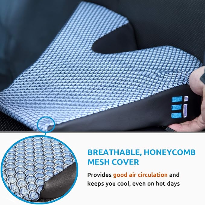 Memory Foam Car Seat Cushion for Driving - Ergonomic Wedge Cushion for Back Pain, Sciatica Relief - Non-Slip Truck Seat Pad for Long Sitting - Office Chair Support 17.5 x 15 x 3.5 (Pack of 2)