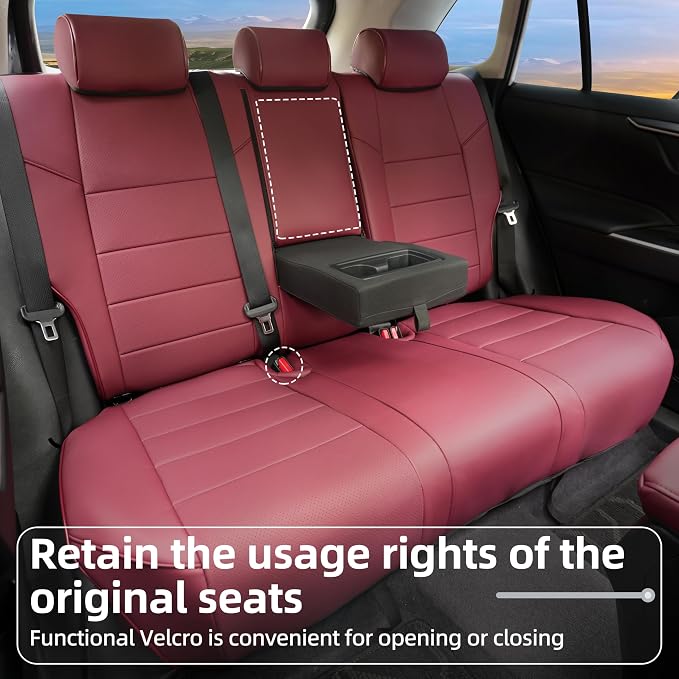Lolcar RAV4 Seat Covers Custom Fit for Toyota RAV4 2019 2020 2021 2022 2023 2024 2025 LE,XLE,XLE Premium,Limited,Airbag Compatible,Seat Cover Full Set for SUV, Waterproof Leather(Burgundy)