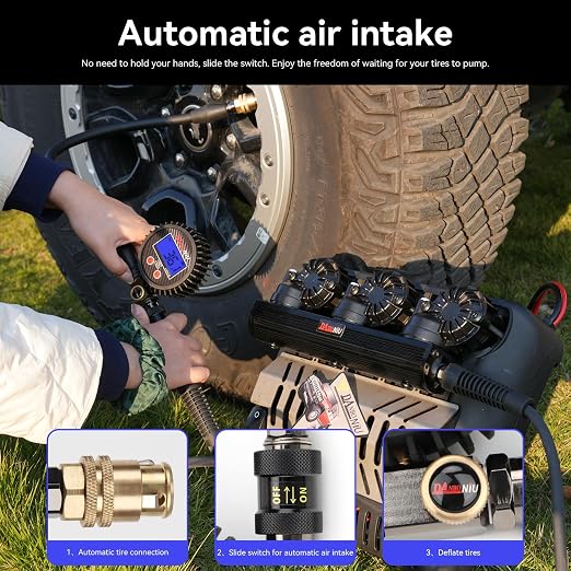 Digital Tire Inflator Gauge, 0-250 PSI, Heavy Duty Air Chuck with Quick Connect Coupler, Air Pressure Gun with Quick-Lock Air Chuck, Digital Tire Pressure Gauge with Inflator for Truck SUV