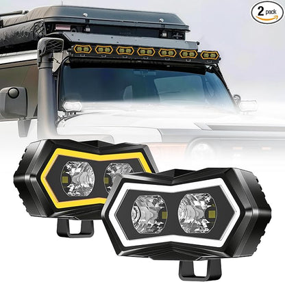 4WDKING 4 Inch LED Pod Lights with Amber/White DRL Offroad Driving Super Bright Flood Light for LED Auxiliary Work Lights for Truck UTV ATV SUV 4x4 (2PCS)