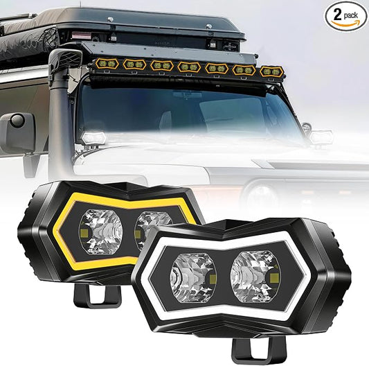 4WDKING 4 Inch LED Pod Lights with Amber/White DRL Offroad Driving Super Bright Flood Light for LED Auxiliary Work Lights for Truck UTV ATV SUV 4x4 (2PCS)