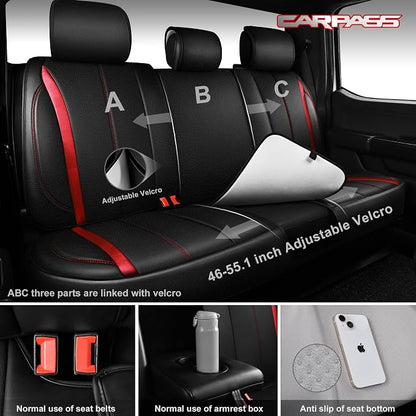 CAR PASS Nappa Leather Car Seat Covers, Durable Waterproof Luxury Universal Seat Covers for SUV Pick-up Truck Sedan, Anti-Slip Driver 5 Seat Covers Full Set with Backrest, Black Metallic Red