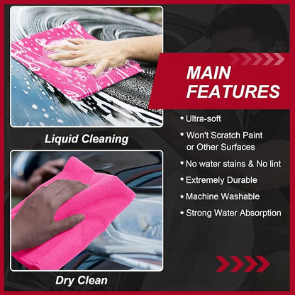 Oudain 200 Pcs Microfiber Cleaning Cloth 16x16 Inch Microfiber Towels for Car Ultra Absorbent Cleaning Rags Reusable Lint Free Streak Free Detailing Towel for Car Washing Drying Dusting (Pink)