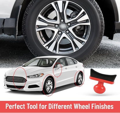 Large Tire Shine Applicator Brush,Vegan Tire Shine Applicator with Curved Brush Head - Automotive Tire Dressing Applicator Brush with Storage Stand for Tire Detailing, 3.6 Inch Length (Red)