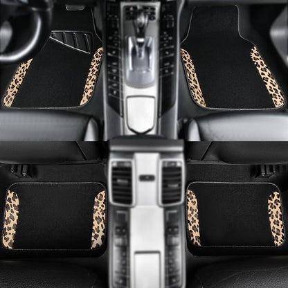 CAR PASS Waterproof Universal Fit Car Floor Mats, Leopard Print Car Mats Fit for SUV,Vans,sedans, Trucks,Set of 4pcs Car Carpet with Driver Heel Pad and Nibs Backing,for Cute Women Girl Brown Leopard