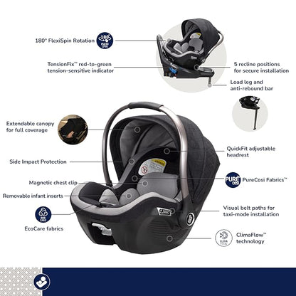 Maxi-Cosi Peri 180 Rotating Infant Car Seat, Baby Car Seat Rotating Carseat, Onyx Heritage
