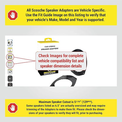Scosche SA69 6X9" to 5.25”-6.5” Speaker Adapters Compatible with Select Import and Domestic Vehicles - 5 1/4" to 6 1/2" Adapter for Car Door Speakers - Sold in Pairs - See Guide in Image for Vehicles