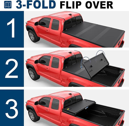 MOSTPLUS Tri Fold Fiberglass Truck Bed Tonneau Cover Compatible for 2007-2013 Toyota Tundra 5.5 FT-66 inch Bed