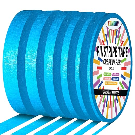 6 Rolls Pinstripe Tape Fine Line Masking Tape 1/16", 1/8", 1/4", 3/8",1/2", 3/4" - Thin Painters Automotive Paper Tape for DIY, Car, Auto, Paint, Art, Tumblers, Pottery, Model Building, Wall