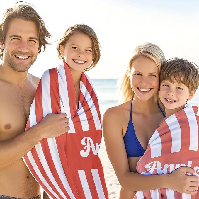 JML Personalized Beach Towel with Name, Custom Cabana Stripe Beach Towel, Customized Microfiber Pool Towel, Quick Dry & Absorbent Swim Towel for Adult,Mother's Day, Birthday, Summer Holiday,Vacation