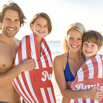 JML Personalized Beach Towel with Name, Custom Cabana Stripe Beach Towel, Customized Microfiber Pool Towel, Quick Dry & Absorbent Swim Towel for Adult,Mother's Day, Birthday, Summer Holiday,Vacation