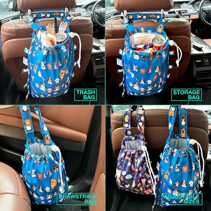 Leak-Proof Waterproof Car Trash Bag Foldable Multipurpose Trash bin Container Storage Cute Grocery Organizer Bag for Automotive Front or Back Seat in Cars SUVs and Trucks (Dog Family)